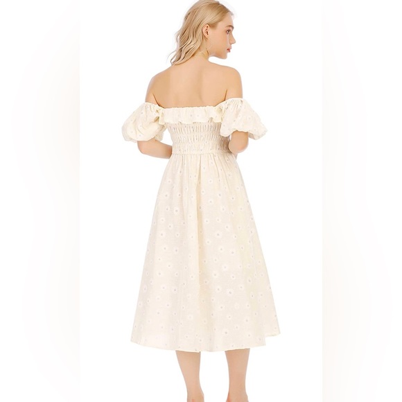 R. Vivimos Summer Floral Print Puff Sleeve Vintage Midi Dress milkmaid - Picture 2 of 4